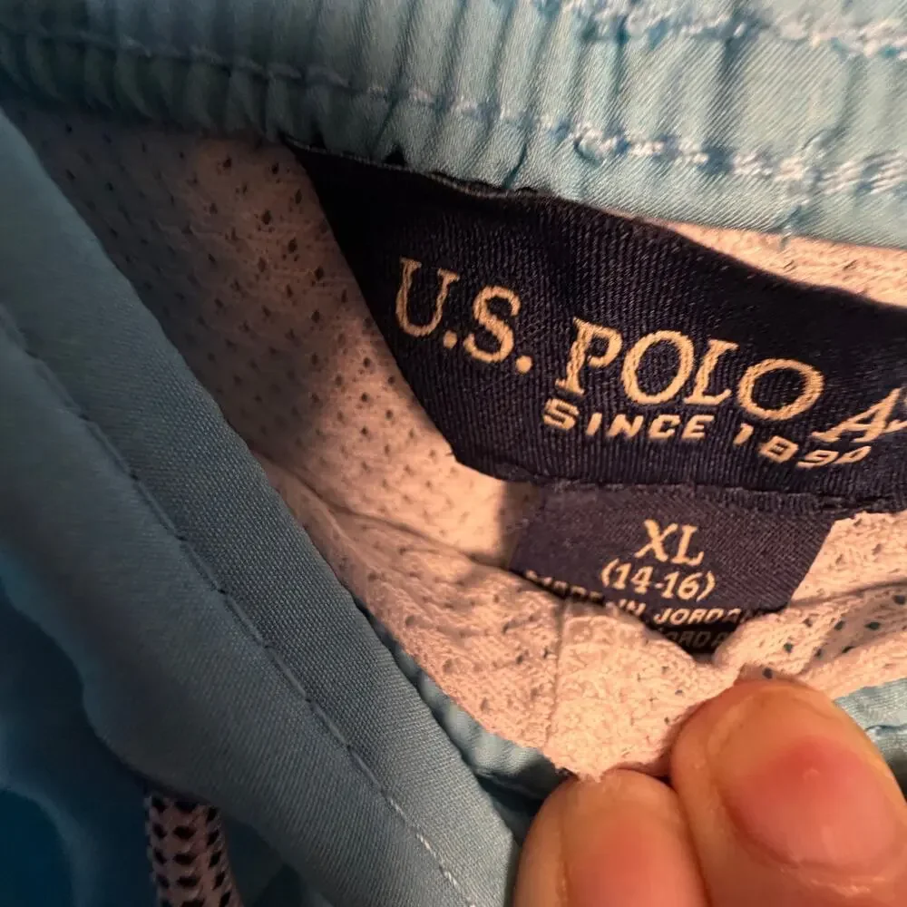 U.S. Polo‎ Assn Boys Aqua Blue Allover Pony Swim Trunks Shorts XL 14-16